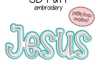 Jesus 3D Puff Foam Embroidery + Outline 5 sizes (5"-10") Instant Download - Digital Machine Embroidery Pattern