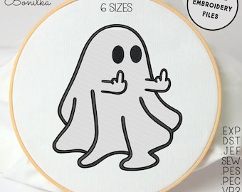 Ghost Middle Finger Embroidery, Trendy Halloween Embroidery Designs, Spooky Vibes Embroidery Patterns, Rude Ghost Machine Embroidery