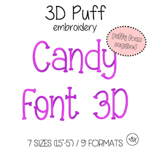Candy Font 3D puff Máquina de Bordado 7 tamanhos (1,5"-5") + formato BX, Alfabeto Monograma Letras Manuscritas Script - Download Instantâneo