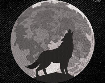 Realistic Moon and Wolf Embroidery Pattern 8 sizes (3&quot;-10&quot;) Instant Download - Digital Machine Embroidery Design