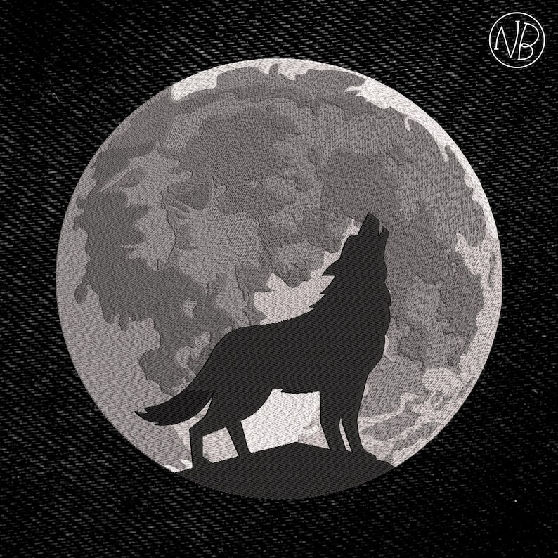 Realistic Moon and Wolf Embroidery Pattern 8 Sizes (3"-10") Instant ...