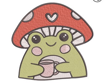 Mushroom Frog Machine Embroidery, Cute Funny Embroidery Design, Mushroom Frog Embroidery Design, Embroidery Design For Sweatshirts