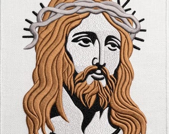 Jesus Face Embroidery Design – Christian Icon, 4 Sizes (Instant Download)