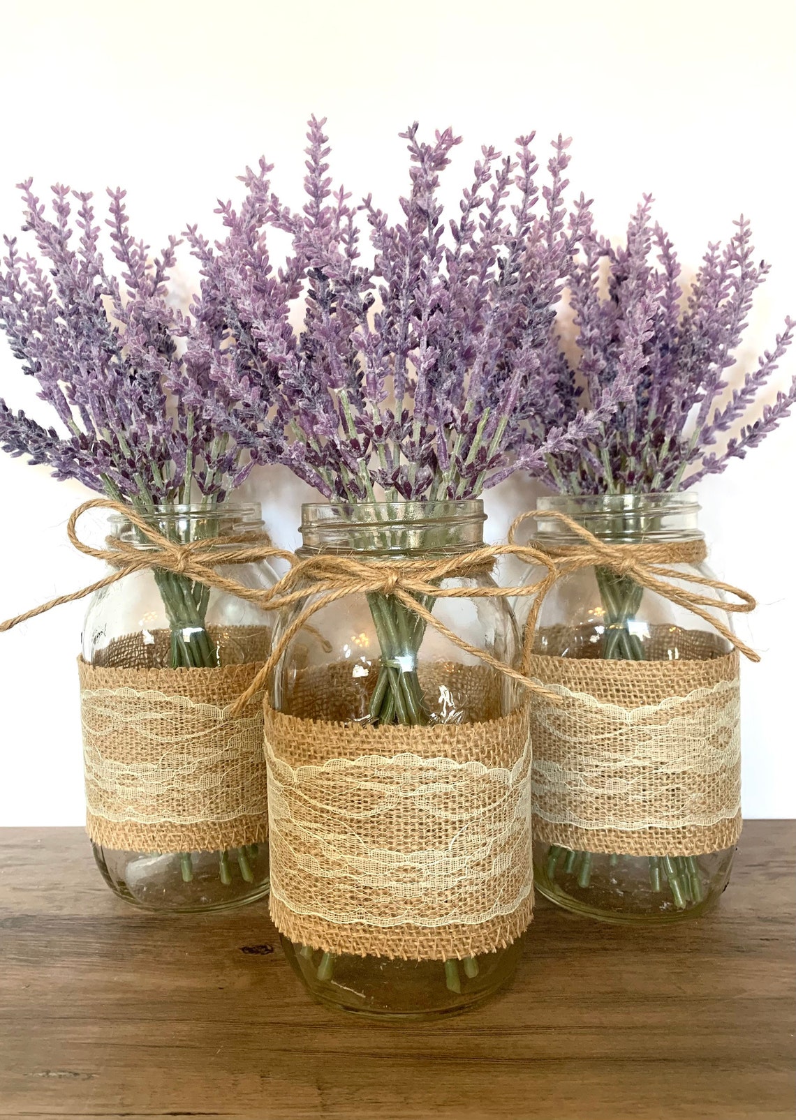 Mason Jars Centerpiece with Purple Lavender Bouquet with image 1
