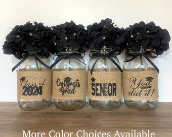 2024 Graduation Centerpieces Class of 2024 Grad Party Decor Graduation Decor Mason Jar Centerpieces - Set of 4