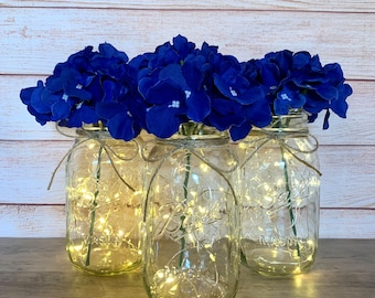 Blue Wedding Mason Jar Centerpiece, Rustic  Wedding Centerpieces, Wedding Decor, Bridal Shower Centerpiece, Baby Shower Decor