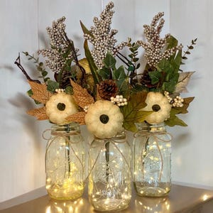 Fall Table Centerpiece Thanksgiving decor Fall Wedding Decor Pumpkin Fall decoration Lighted Mason Jar Centerpieces Autumn Decor