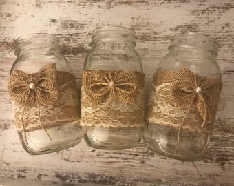 Wedding Centerpiece Decorations Simple Rustic Bridal Shower Decor Burlap Mason Jar Sleeves  Jars are not included