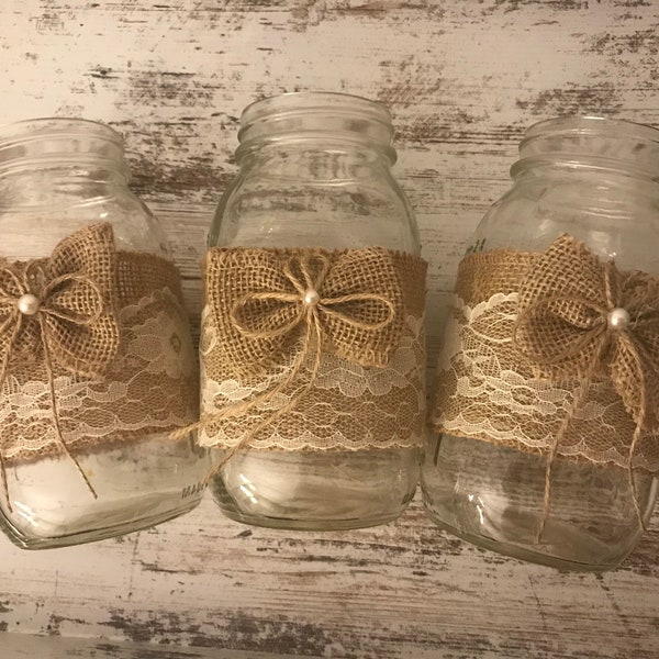 Wedding Centerpiece Decorations Simple Rustic Bridal Shower Decor Burlap Mason Jar Sleeves  Jars are not included