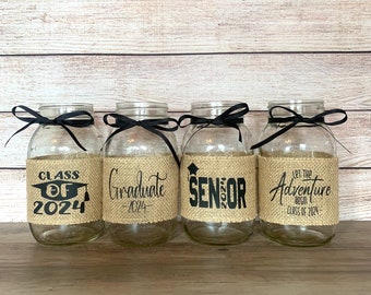 2024 Graduation Centerpieces Class of 2024 Grad Party Decor Graduation Decor Burlap Mason Jar Sleeves, Jars are not included