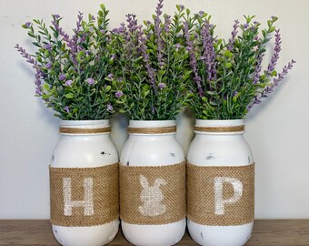 Easter Table Centerpiece Spring Home Decor Spring Table Decor Easter Mason Jar with Lavender Florals