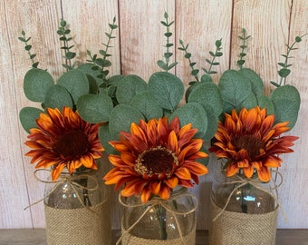 Fall Table Centerpiece for Wedding Sunflower Decor for Rustic Fall Wedding Mason Jar Centerpieces for Fall Bridal Shower Decorations