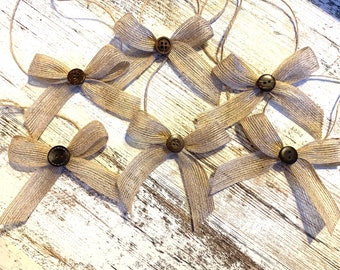 Wedding Burlap Bows Aisle Decor Wedding Reception Decorations Set of 12 Small Natural Bows