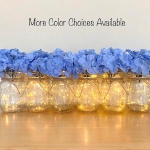 Blue Wedding Centerpieces Fairy Light Mason Jar Rustic Wedding Table Centerpieces for Farmhouse Wedding Decor Blue Party Decor, Set of 6