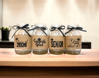 2024 Graduation Decor Centerpieces Class of 2024 Grad Party Decor, Burlap Mason Jar Sleeves, Jars are not included