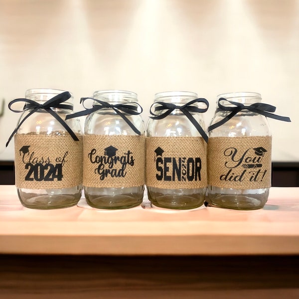 2024 Graduation Decor Centerpieces Class of 2024 Grad Party Decor, Burlap Mason Jar Sleeves, Jars are not included