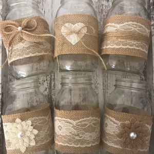 Rustic Wedding Centerpieces Mason Jar Centerpiece Simple Burlap Mason Jar Sleeves Bridal Shower Decor, Jars are not included