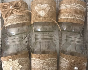 Rustic Wedding Centerpieces Mason Jar Centerpiece Simple Burlap Mason Jar Sleeves Bridal Shower Decor, Jars are not included