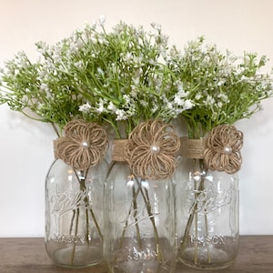 Mason Jar Centerpiece with Baby’s Breath, Rustic Decor for Wedding Farmhouse Mason Jar Decor