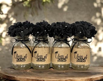 Class of 2025 Graduation Centerpieces Grad Party Decororations 2025 Graduation Table Decorations Mason Jar Grad Party Ideas - Set of 4