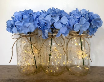 Mason Jar Table Centerpiece Blue Wedding Centerpieces, Boy Baby Shower Decor, Bridal Shower Centerpiece