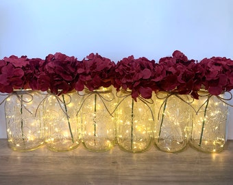 Set of 6 Lighted Mason Jar Centerpieces Wedding Centerpieces Rustic Wedding Decor, Farmhouse Table Decor for Party