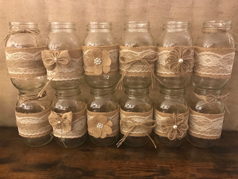 Wedding Burlap Mason Jar Sleeves Rustic Wedding Decorations Wedding Centerpiece Bridal Shower Decor, Jars are Not Included image 2