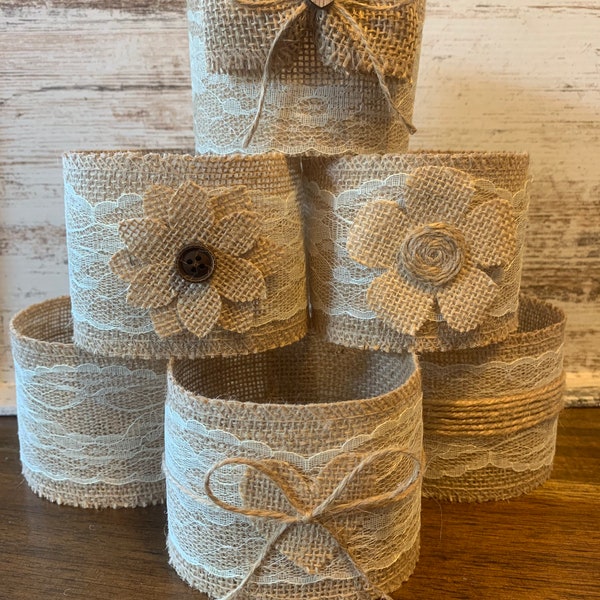 Rustic Wedding Centerpieces Vintage Burlap and Lace Mason Jar Sleeves Wedding Table Decor, Jars are not included