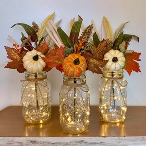 Fall Decor Table Centerpiece for Fall Mason Jar Farmhouse Home Decor Thanksgiving Rustic Home Decor Set of 3