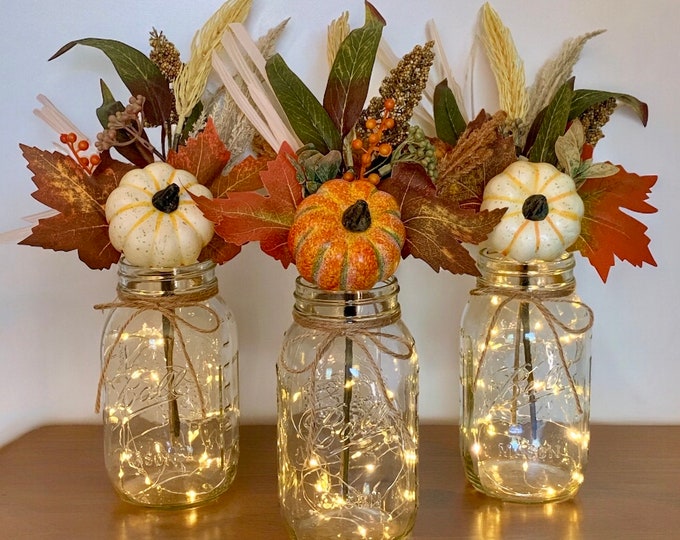 Fall Decor Table Centerpiece for Fall Mason Jar Farmhouse Home Decor Thanksgiving Rustic Home Decor Set of 3