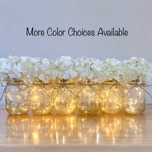 Set of 6 Lighted Mason Jar Centerpieces for Outdoor Wedding Table Decor for Bridal Shower Decorations for Event Centerpieces Baby Shower
