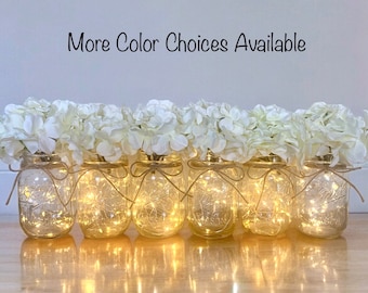 Set of 6 Lighted Mason Jar Centerpieces for Outdoor Wedding Table Decor for Bridal Shower Decorations for Event Centerpieces Baby Shower
