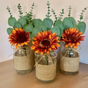 Fall Wedding Centerpieces Rustic Fall Sunflower Decor Orange Sunflower Farmhouse Wedding Burlap Mason Jar Table Centerpieces