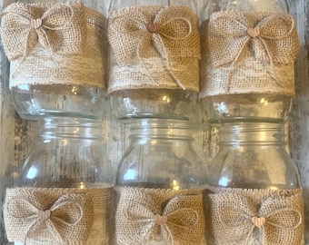 Rustic Bridal Shower Decorations Burlap Mason Jar Centerpieces Rustic Party Table Decor, Jars are Not Included