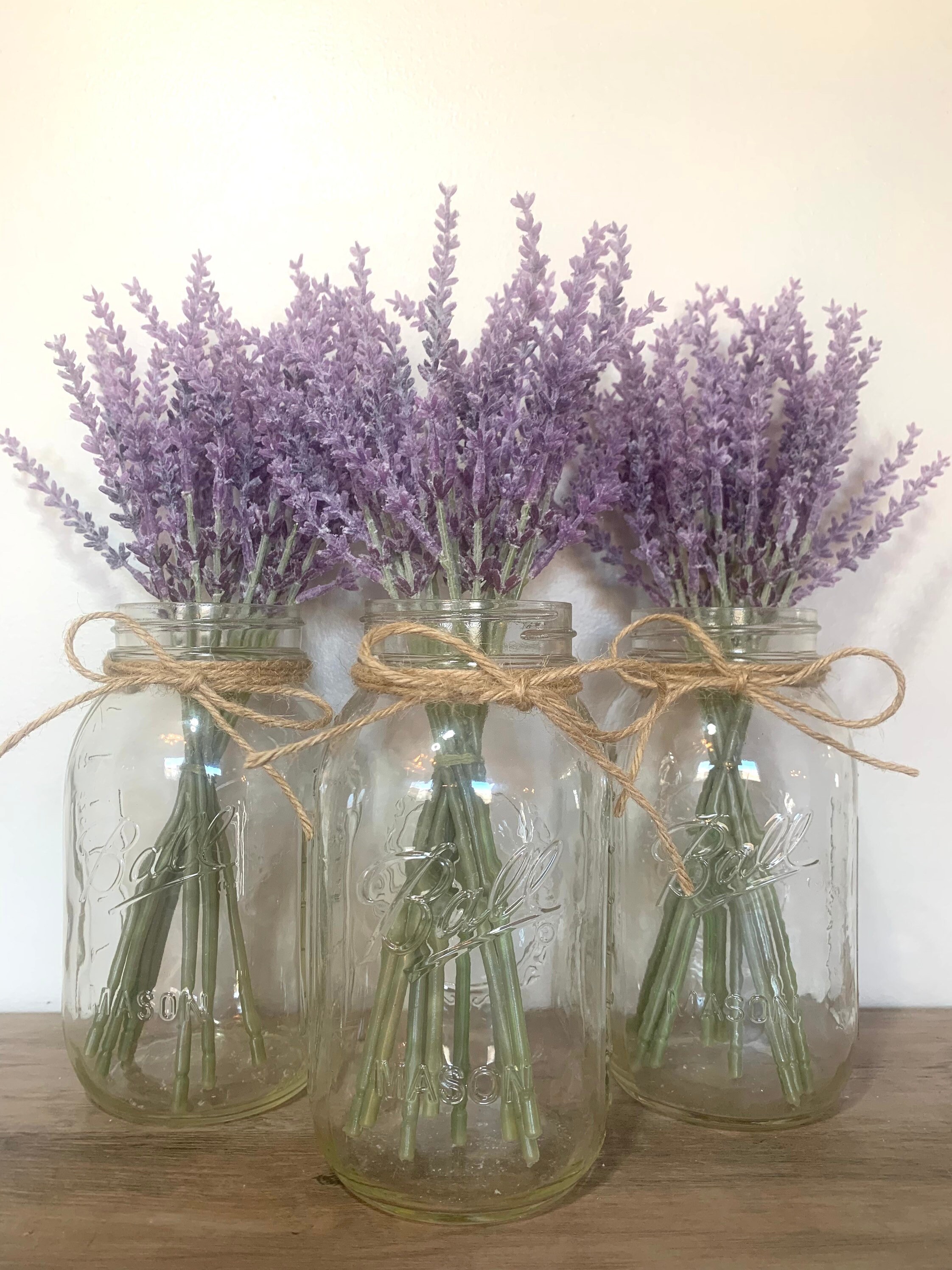 Mason Jar Centerpiece With Purple Lavender Bouquet Rustic Etsy