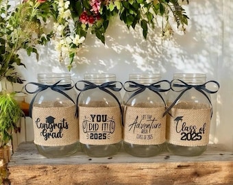 Graduation Centerpieces Class of 2025 Decor Grad Party Decor Black Graduation Table Decorations Mason Jar Sleeves, Jars not included