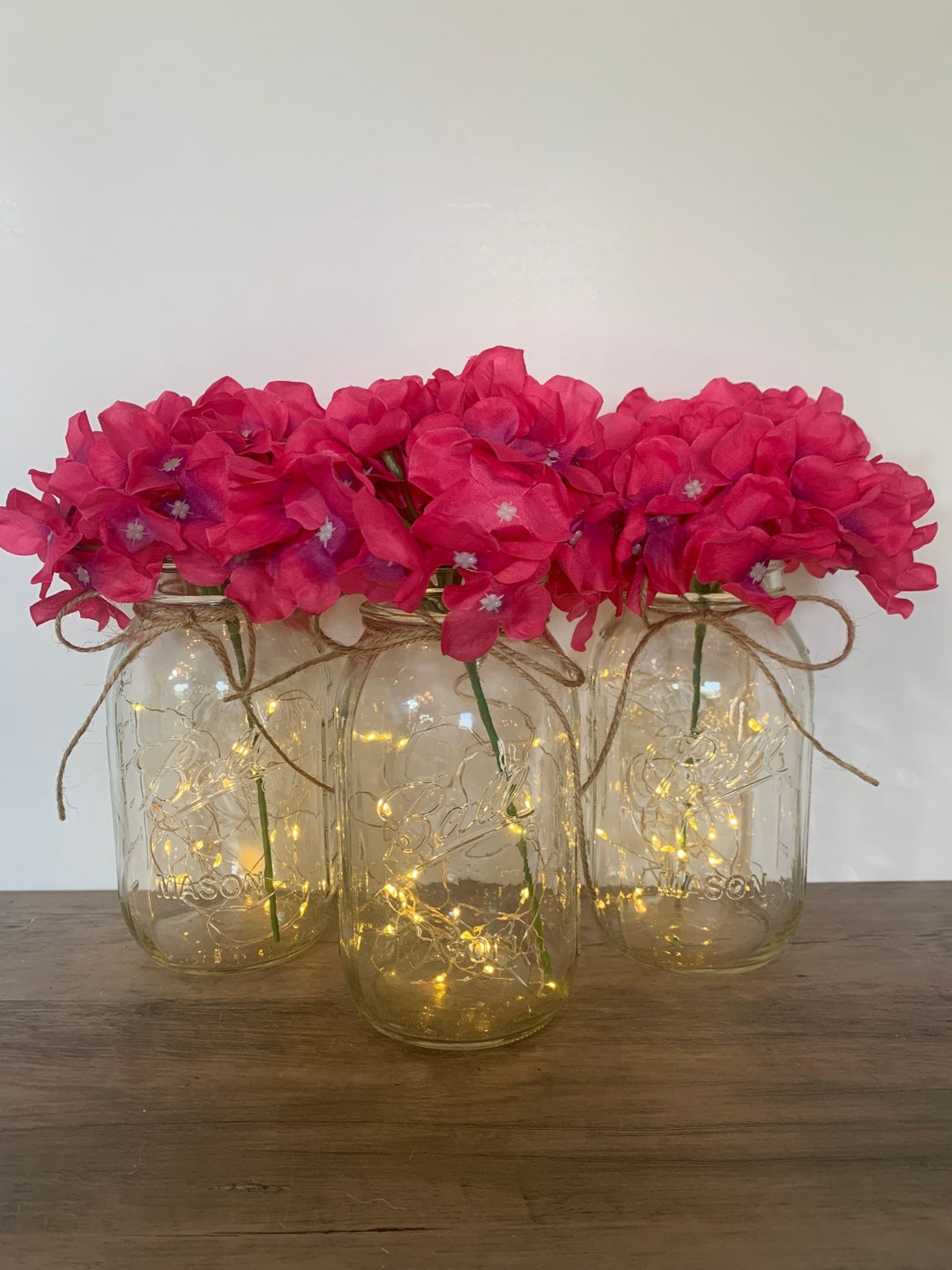 Hot Pink Lighted Mason Jar Centerpiece Wedding Centerpieces Etsy