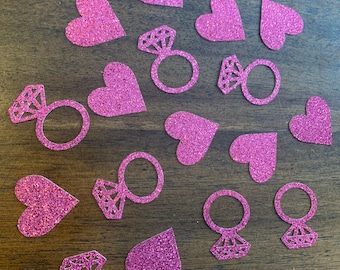 Bridal Shower Confetti Pink Glitter Bridal Shower Table Decor Hearts and Rings Confetti 60 pieces