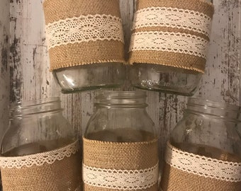 Rustic Wedding Decorations Boho Burlap Mason Jar Sleeves Vintage Bridal Shower Decor Wedding Centerpiece, Jars not Included