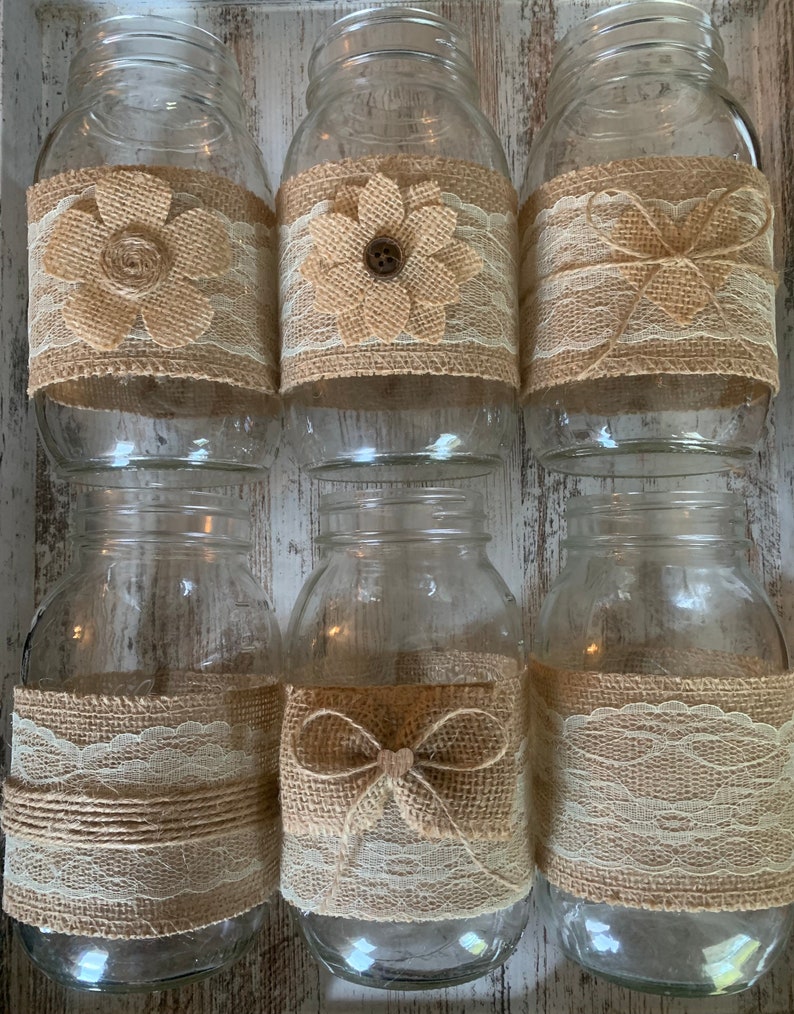 Bridal Shower Centerpieces Rustic Burlap Mason Jar Sleeves Etsy