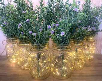 Lighted Mason Jar Wedding Centerpiece Spring Decor Rustic Home Decor, Party Event Centerpieces, Set of 6