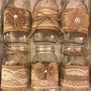 Wedding Burlap Mason Jar Sleeves Rustic Wedding Decorations Wedding Centerpiece Bridal Shower Decor, Jars are Not Included image 8