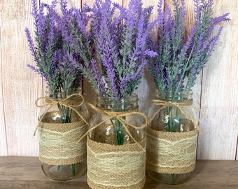 Lavender Mason Jars Centerpiece, Wedding Centerpieces, Farmhosue Wedding, Rustic Table decor