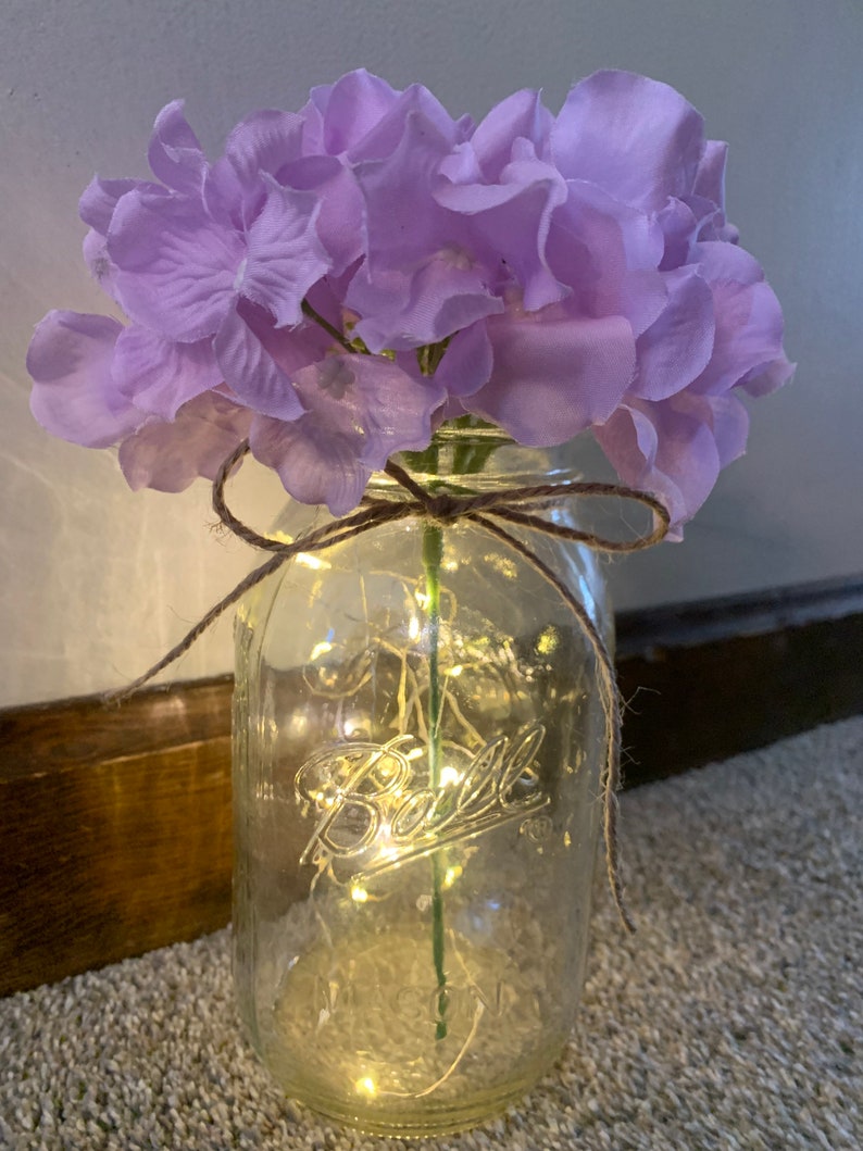 Lighted Mason Jar Centerpiece Purple Wedding Centerpieces Etsy
