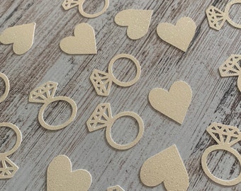 Bridal Shower Confetti Vanilla Glitter Bridal Shower Table Decor Hearts and Rings Confetti 60 pieces