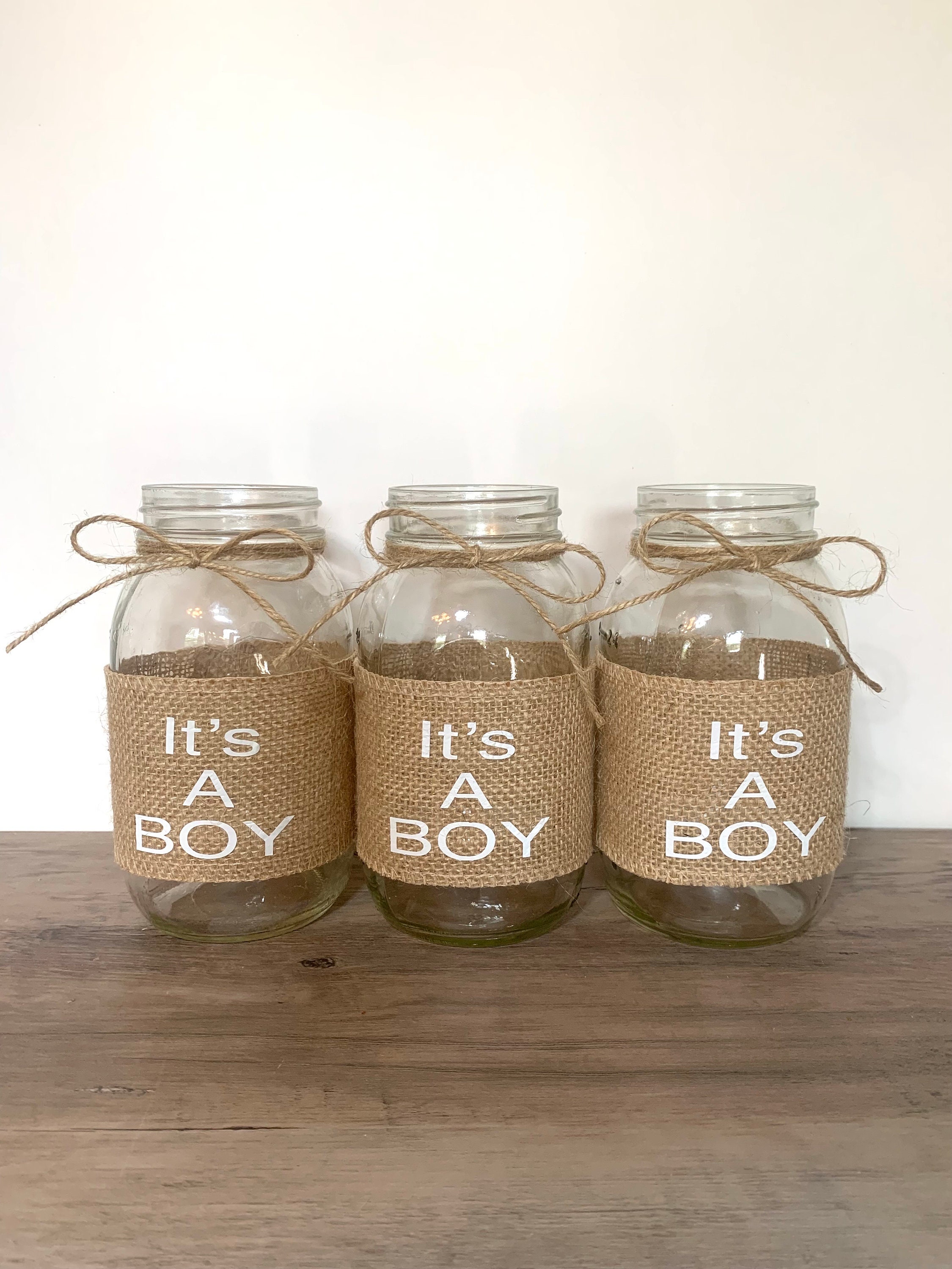 Baby Shower Centerpiece Boho Baby Shower Decor Its a Boy Mason Jar Sleeves Neutral Baby Shower Table Decor