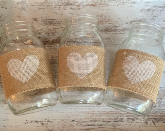 Rustic Wedding Centerpieces Heart Burlap Mason Jar Sleeves Country Wedding Decor Simple Reception Decorations