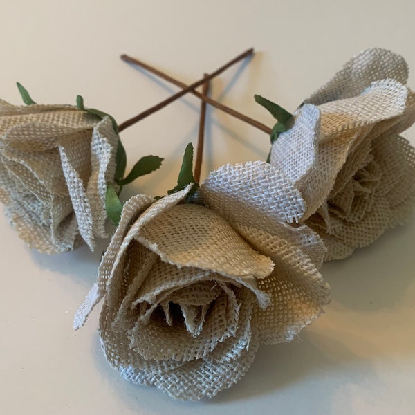 Burlap Rose with stem, Farmhouse Decor Burlap Flowers, Rustic Baby Shower Decor, Rustic Decor