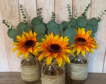 Sunflower Wedding Table Centerpiece Fall Mason Jar Wedding Decor Boho Sunflower Table Centerpiece Rustic Wedding, Farmhouse Decor