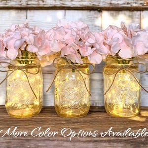 Blush Fairy Light Mason Jar Centerpieces for Rustic Wedding Decor Pink Wedding Party Centerpiece Bridal Shower Table Decor for Baby Shower